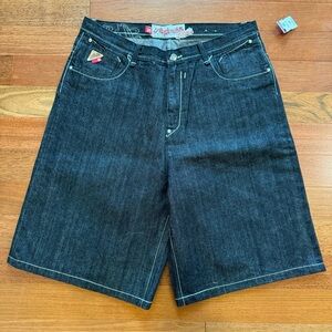 Akademiks Jean Shorts Mens Size 36 Baggy Black Skater Y2K Jorts 90s Wide Leg